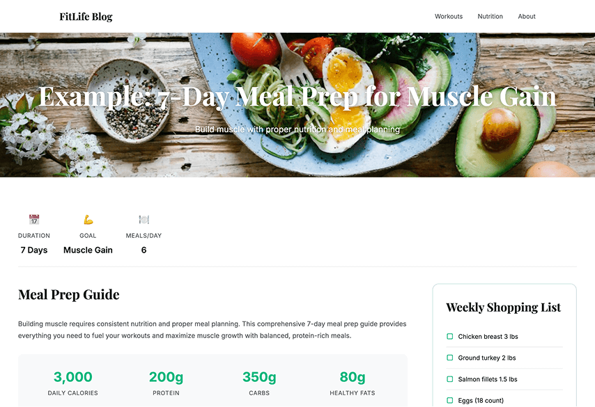 Fitness blog with Listonic button