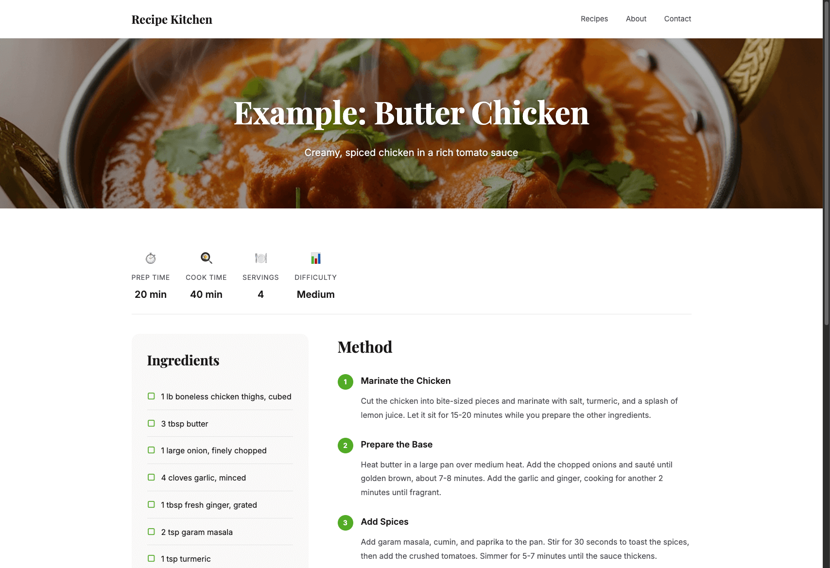 Recipe website with Listonic button